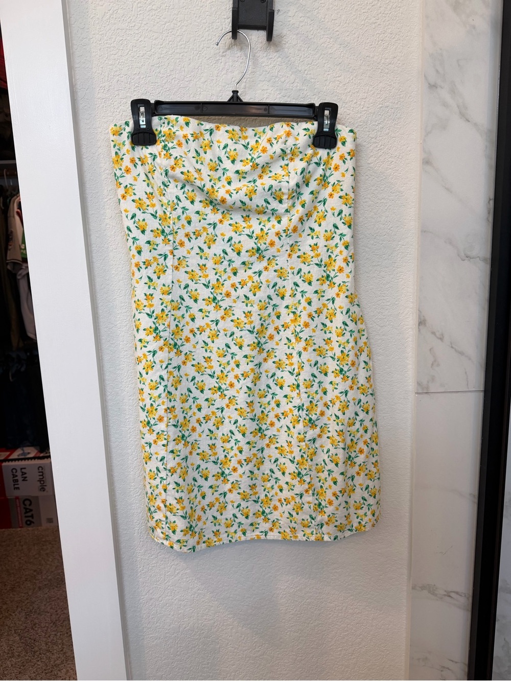 Old Navy White Strapless Mini Dress with Yellow Floral Print
